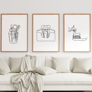 Minimalistischer Zahnarzt Line Art, digitaler Download, Zahn Kunstwerk, Zahnbürste Druck, Zahnpraxis bedruckbar, Mundpflege Zeichnung, 3er-Set