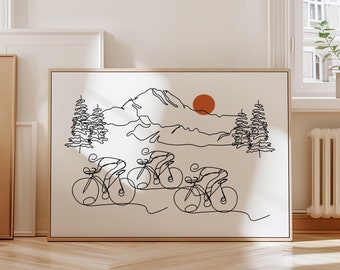 Minimalist Cyclist Line Art Print, Road Bike Poster (Digital Download)