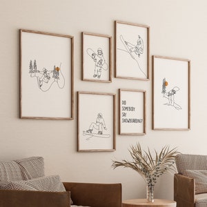 Galerie de snowboard Ensemble de 6 dessins, impression d’art au trait minimaliste, affiche de snowboarder, cadeau d’athlète, cadeau de fichier numérique de ski, croquis déchiqueté