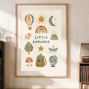 Little Explorer Nursery Wall Art, Adventure Kids Room Print, Woodland Travel, Digital Download