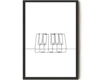 Minimalist Grand Piano keys Instrument Line Drawing Wall Art Print, Music Printable, Music Art poster print, Piano Digital art, Piano print