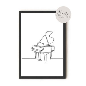 Minimalist Grand Piano, Instrument Line Art Print, Music Printable, Music poster print, Digital Download