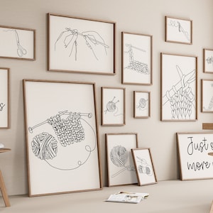 Galeria de parede da sala de artesanato, arte minimalista em linha de crochê, impressão de fio de arquivo digital, bordado, decoração de tricô, desenho de crochê, pacote