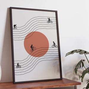 Retro Cycling Poster, Sport Drawing, Athlete Print, Boho Printable, Digital Download, Anniversary Gift, Extreme, Funky Decoration, Cyclist