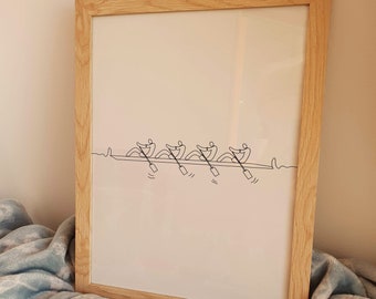 Minimalist Rowing Team Line Art Print (Digital Download)