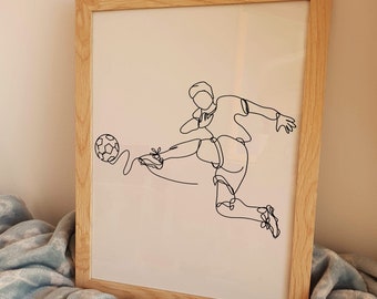 Minimalist Football Line art print, Soccer Poster, Sport wall art, Digital Download, Athlete Drawing, Gift, Room Decoration, Gym