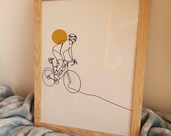Minimalist Cyclist Line Art Print, Mountain Bike Poster (Digital Download)
