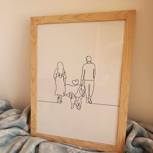 Paar mit Hund Zeichnung, Minimalistischer Spaziergang Hund Linie Kunst, süßes Haustier druckbare, Liebe Poster, digitaler Download, Jubiläumsgeschenk