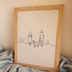 Paar Zeichnung, Minimalist Spazierengehen mit Hund Linie Kunst, Haustier Zeichnung druckbare, Geschenk Poster, Doggy Sketch, Welpen Kunstwerk, digitaler Download