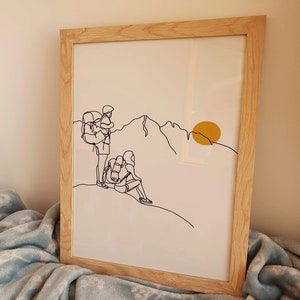 Minimalistisches Paar Wandern Linie Kunst, Freunde Poster, Sport Druck, Wanderer Zeichnung, Raumdekoration, digitale Datei, druckbares Geschenk, Trek Hike Walk