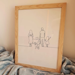 Paar mit Hund Zeichnung, Minimalistischer Spaziergang Hund Linie Kunst, Haustier zum Ausdrucken, Liebe Poster, digitaler Download, Jubiläumsgeschenk, Familie Kinder Mädchen