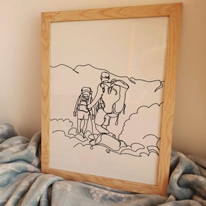 Minimalistisches Paar Wandern Linie Kunst, Freunde Poster, Sport Print, Wanderer Zeichnung, Raumdekoration, digitale Datei, druckbares Geschenk, Trek Hike Walk