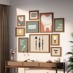 Retro Zahnarzt Galerie Set mit 10 Zeichnungen, Zahnarztpraxis Dekoration, Zahnmedizin Druck, Zahnbürste Poster, Klinik Digitale Datei, Zahn, Zahnseide