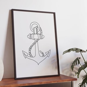 Minimalistisch Segeln Zeichnung, Anker Line Art Print, Sailor Poster, Digitale Datei, Knoten Seil Zeichnung, Geschenk, Ocean