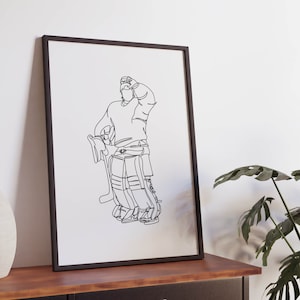 Minimalistische Eishockey Torhüter Linie Kunstdruck, Wintersport Wandkunst, Digital Download, Athlete Plakat, Umriss druckbar, Schlittschuhlaufen Zeichnung