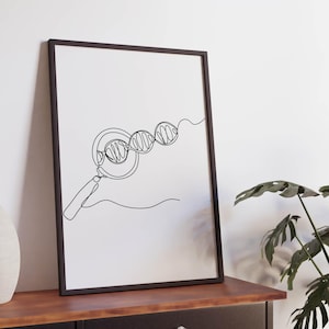 Arte lineal minimalista de ADN, póster, descarga digital, imprimible de biología, dibujo de laboratorio, impresión médica, boceto de química, ciencia