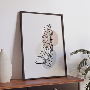 Minimalist Human Skeleton Anatomy Line Art, Digital Download, Cervical Spine Print, Spinal Bone Drawing, Medical Chiropractic, Doctor Physio