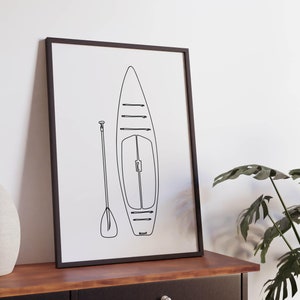 Minimalist Paddleboarding Line Art, Water Sport printable, SUP Wall Print, Lake decoration, Digital Download, Simple Sketch, Poster, Gift