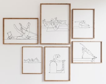 Minimalist Pilates Line Art Print Set, Sport Workout (Digital Download)