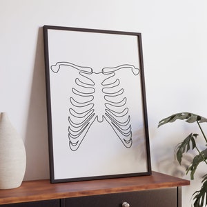 Minimalist Human Skeleton Anatomy Line Art, Digital Download, Rib Cage and Chest Bones Print, Medical Drawing Chiropractic, Doctor Physio