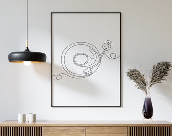 Minimalistischer Plattenspieler Line Art Print, Musikzimmerdekor (Digitaler Download)