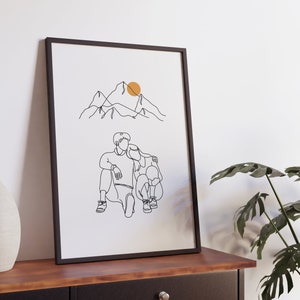Minimalistisches Paar Wandern Linie Kunst, Freunde Poster, Sport Druck, Wanderer Zeichnung, Raumdekoration, digitale Datei, druckbares Geschenk, Trek Hike Walk