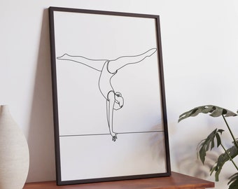 Minimalist Artistic Gymnastics Line Art, Digital Download, Athlete Print, Outline Drawing, Gift Printable, Female gymnast exercise Poster