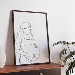 Arte lineal minimalista sobre el embarazo, dibujos de ginecología, decoración de oficinas, impresiones de obstetricia, póster de mujer embarazada, bebé en el útero, archivo digital