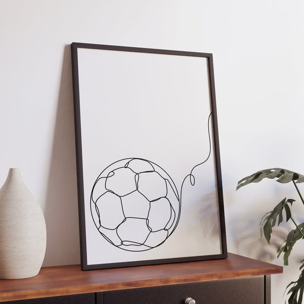 Minimalist Football Line Art print, Soccer Sport Wall Art, Digital Download, Simple Sketch, Ball Poster, Room Decoration, Printable Outline