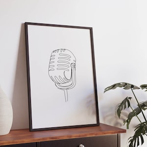Minimalist Microphone Line art, Digital Download, Music Singer Print, Simple Sketch, Room Decoration, Musical Printable, Musician Poster