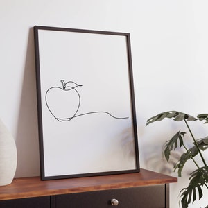 Minimalistyczna grafika liniowa Apple, pobieranie cyfrowe, plakat ścienny, prezent, dekoracja klasy, nauczyciel geografii, rysunek historyczny