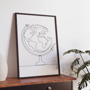 Globus Globus Karte Linie Kunst, Digitaler Download, Wand Kunst Poster, Geschenk, Klassenzimmer Dekoration, Geographie Lehrer, Geschichtszeichnung