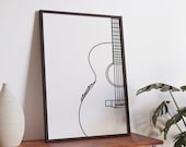 Music Poster, Acoustic Guitar, Minimalist Line Art, Digital download, Music Print, Musical Room Decoration, Gift