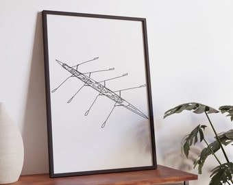Minimalist Rowing Boat Line Art, Water Sweep Sport printable, Rower Poster, Digital Download, Gift Print, Decoration Printable