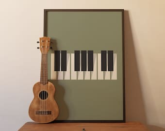 Retro Music Wall Art, Groovy Print, Piano Keys Poster, Musical Print, Room Decoration, Trendy Digital File, Funky Artwork, Green Printable