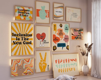 Fun Sign Language Art Gallery Set Of 11 Drawing, Classroom Decoration, ASL Print, Therapist Teacher  Poster, Digital File Gift, Language