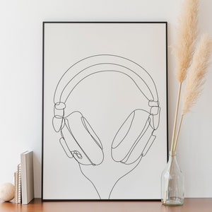 Minimalist Headphones  Line art, Digital Download, Music Print, Earphones Printable, Headset Sketch, Outline Drawing, Simple Sketch, Decor