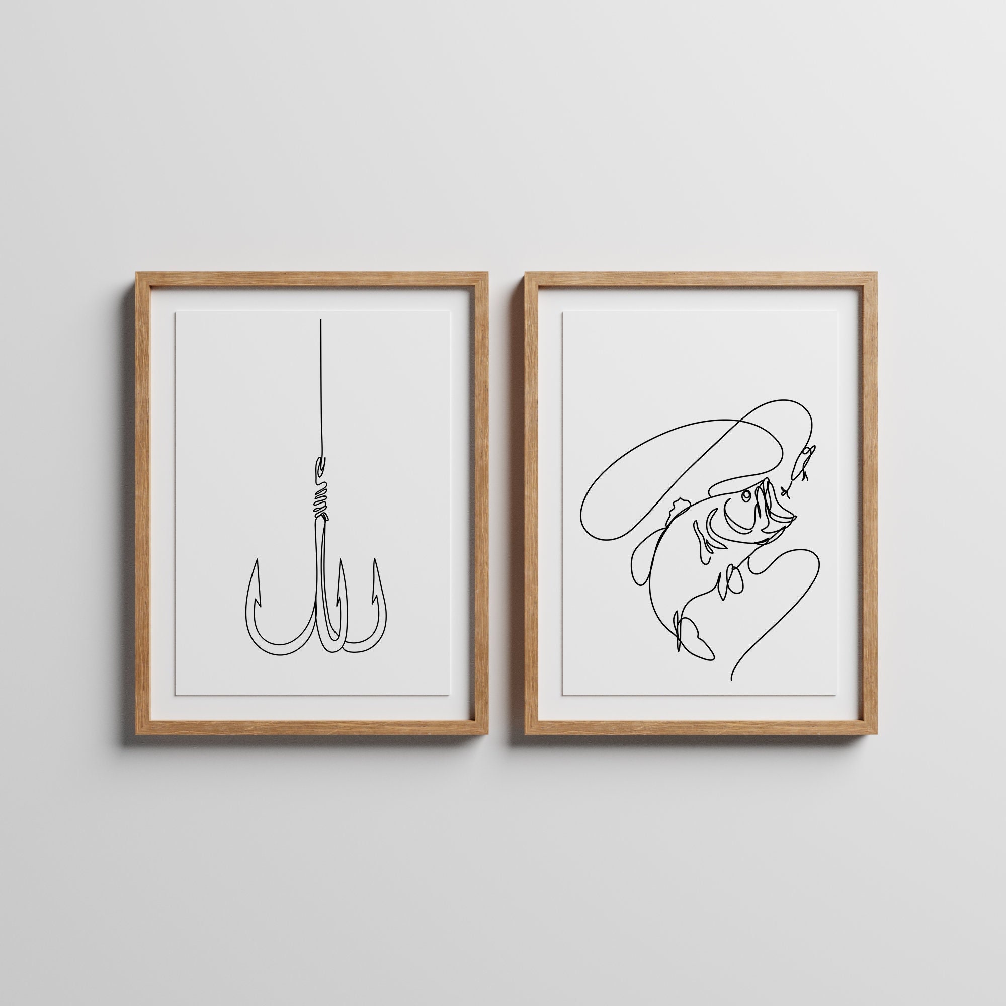 Minimalist Fish Line Art, Digital Download, Fisherman Prints