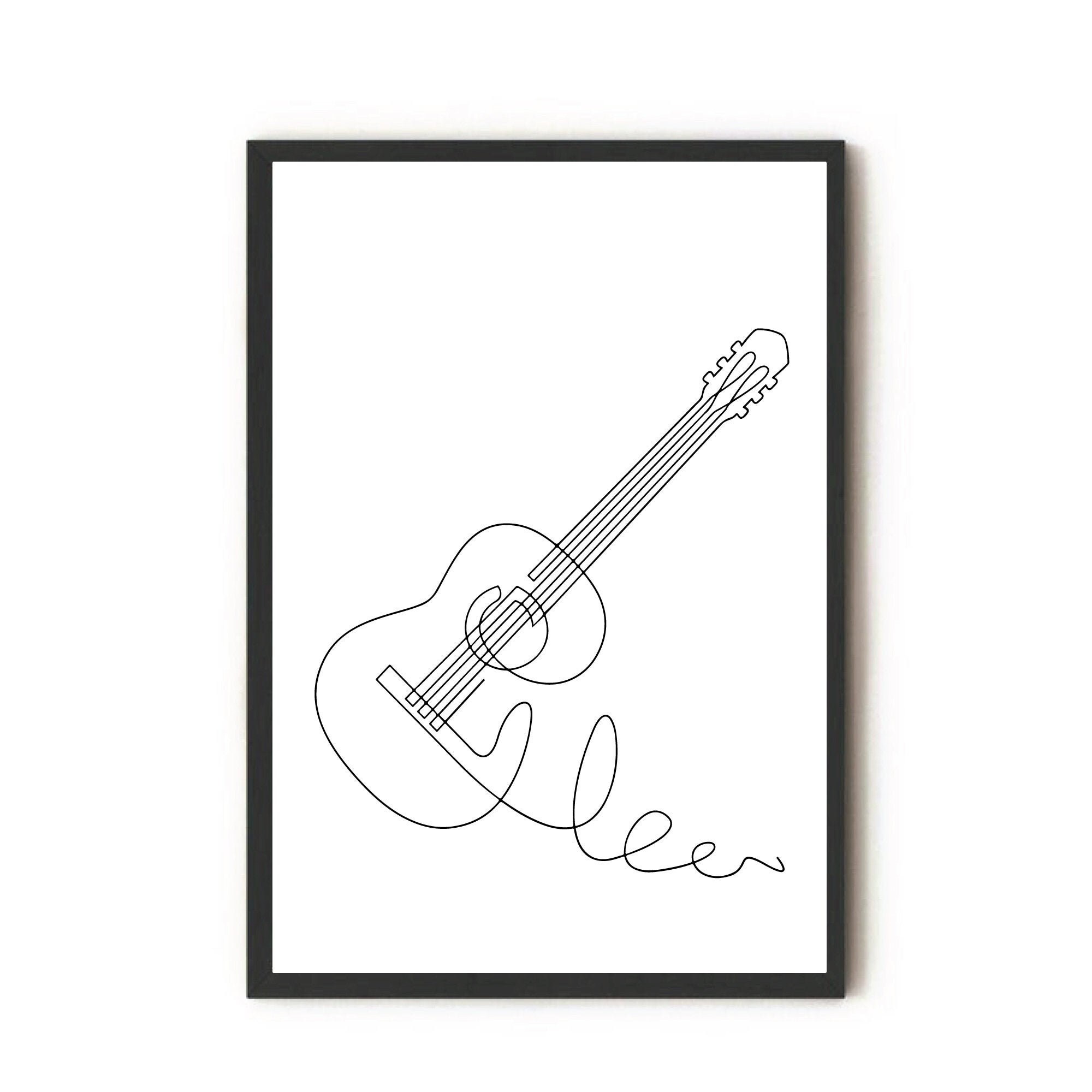 Minimalist one line guitar print Acoustic Guitar poster Etsy