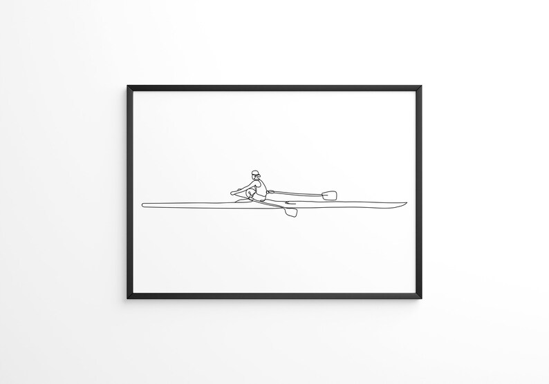 Minimalist Rowing Boat Line Art, Water Sport Printable, Rower Poster ...