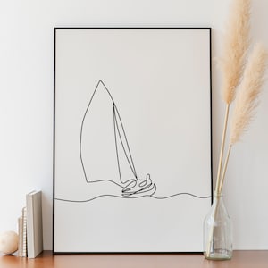Minimalistische Segelboot Linie Kunst, digitaler Download, Sport Druck, Poster, Raumdekoration Drucke, druckbare Poster Umriss, Geschenk Zeichnung