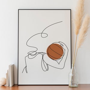 Basketball Wall Art Poster, Minimalist Line art, Sport Printable, Digital Download, Ball Drawing, Athlete Gift