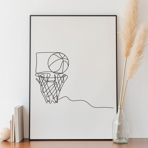 Minimalist Basketball Line Art, Sport Printable, Digital Download, Net Ball poster, Simple Sketch, Outline Drawing, Room Decoration, Gift