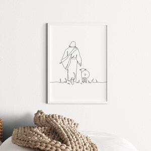 Jesus Line Art, Minimalist Wall Art, Lamb of God Print, Christian ...