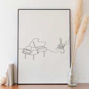 Minimalist Grand Piano Line art, Digital Download, Music Affiche Print, Note Printable Poster