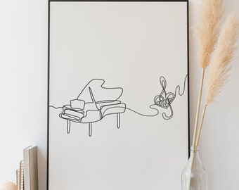 Minimalist Grand Piano Line art, Digital Download, Music Affiche Print, Note Printable Poster