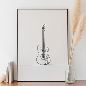 Minimalistische Gitarre Linie Kunst, Gitarre Poster Druck, Musikinstrument Einlinienzeichnung, Geschenk für Musiker, Musik druckbar, einfache Skizze