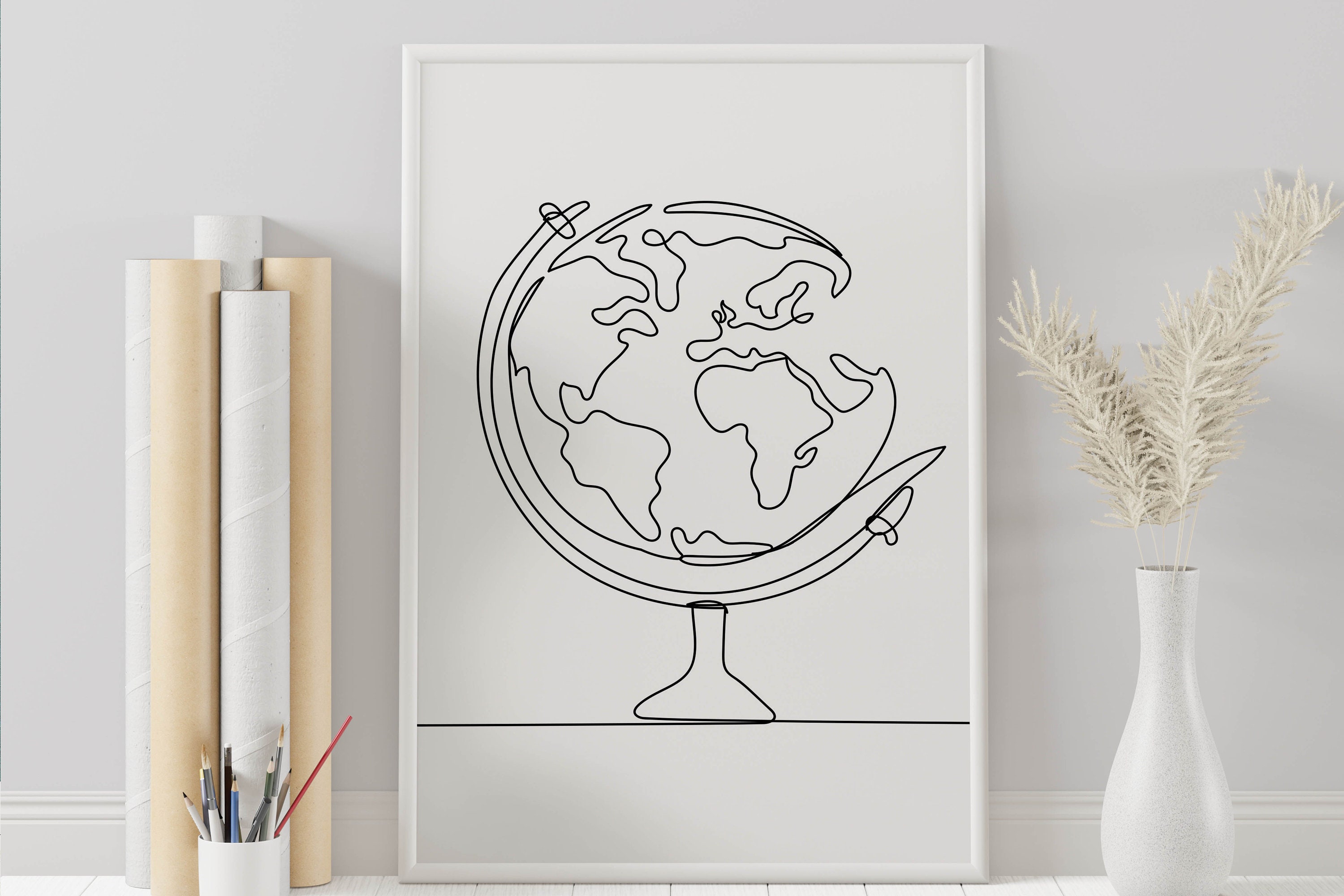 Minimalist World Globus Map Line Art, Digital Download, Wall Art Poster, Gift, Classroom ...