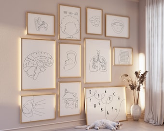 Minimalist Speech Therapy Line Art Gallery Set Of 11 Drawings, Office Decoration, Anatomy Print, Speech Therapist Poster, Digital File Gift