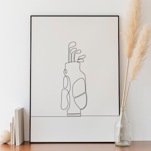 Minimalist Golf Bag  Line art, Digital Download, Sport Print, Player Equipment Poster, Golfing Club Sketch, Hobby Gift